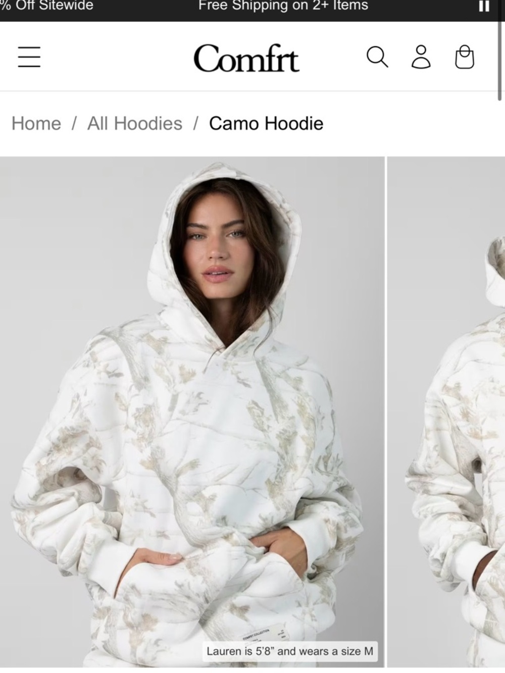 Comfrt Women's Camo Hoodie in White Sand